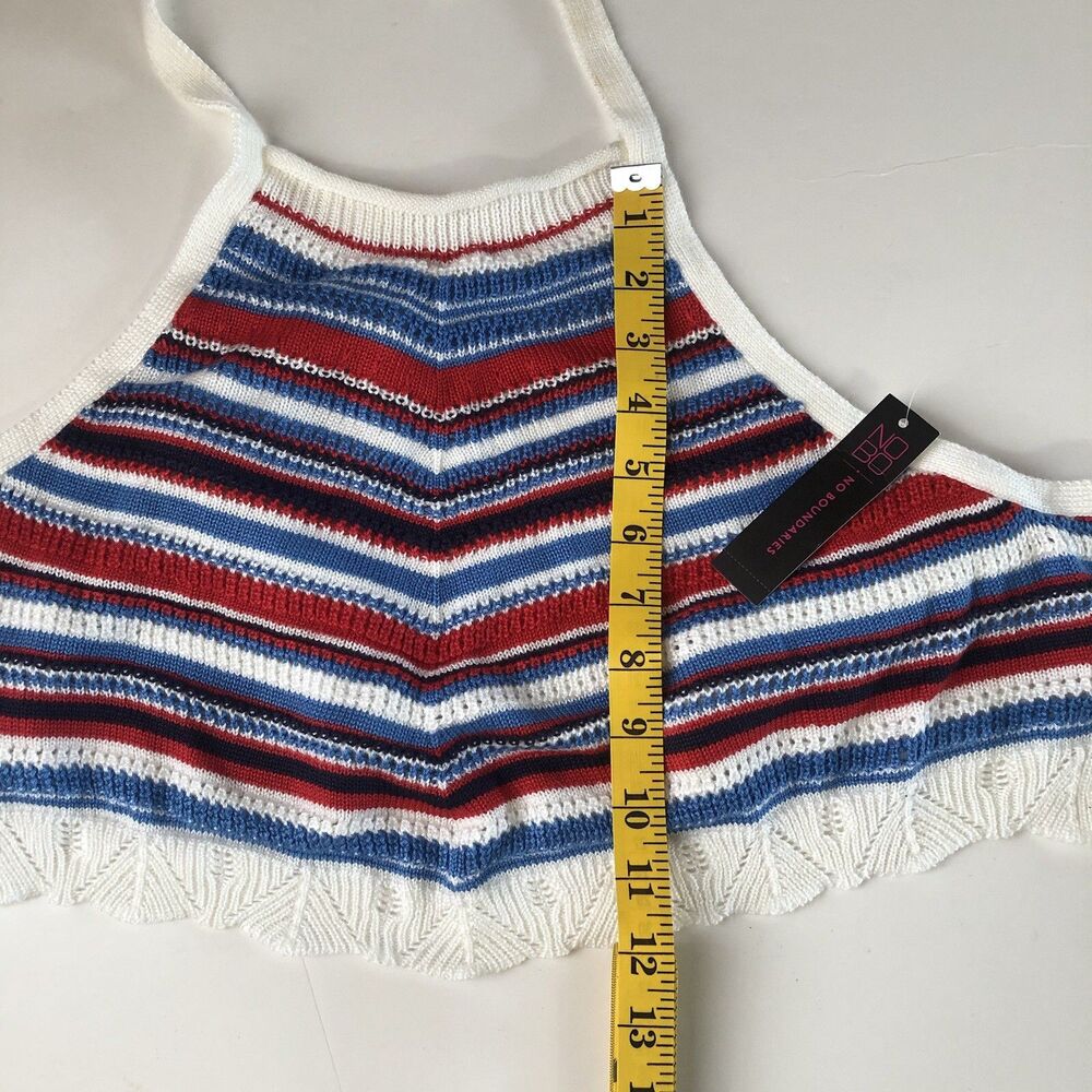 No Boundaries Striped Crochet Halter Crop Top Red White Blue Size Large NWT - Picture 6 of 15